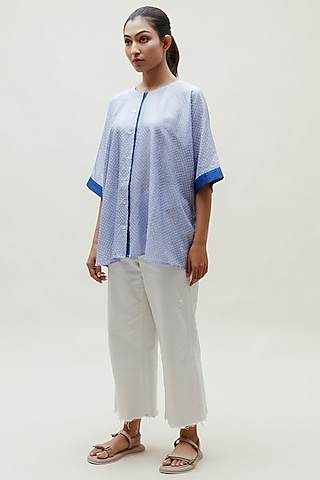 Sky Blue Pure Silk Shirt by Naina Jain