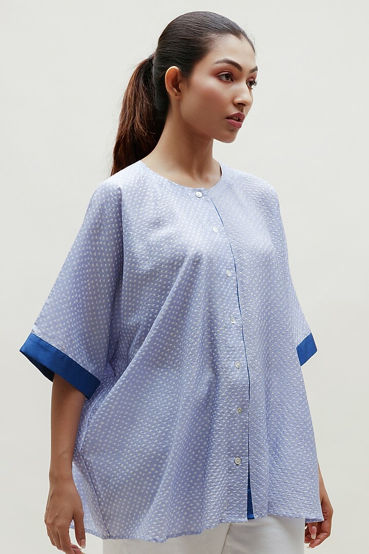 Sky Blue Pure Silk Shirt by Naina Jain at Pernia's Pop Up Shop