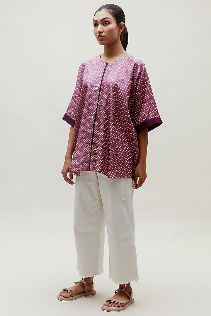 Mauve Pure Silk Shirt by Naina Jain