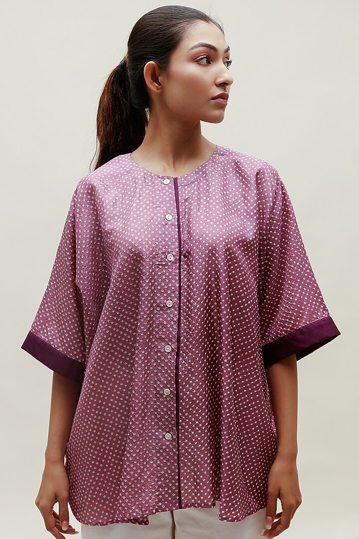 Mauve Pure Silk Shirt by Naina Jain at Pernia's Pop Up Shop