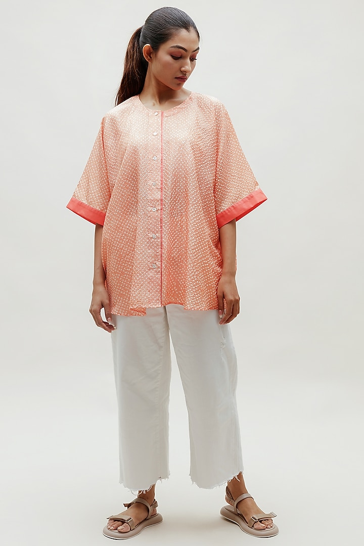 Peach Pure Silk Shirt by Naina Jain