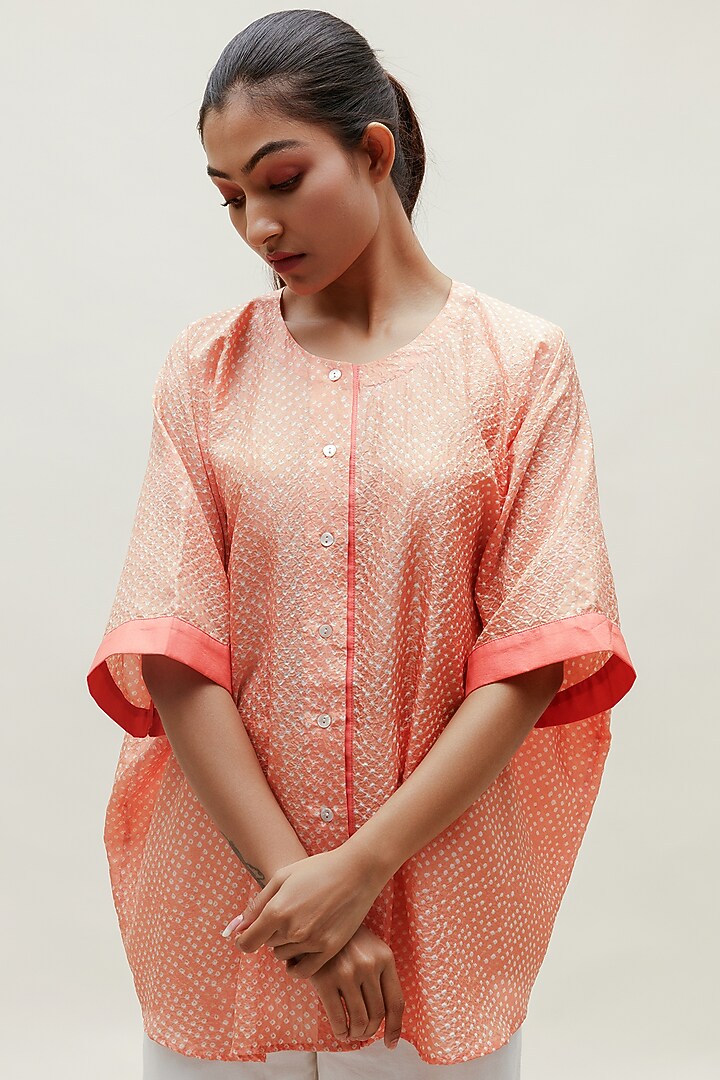 Peach Pure Silk Shirt by Naina Jain at Pernia's Pop Up Shop