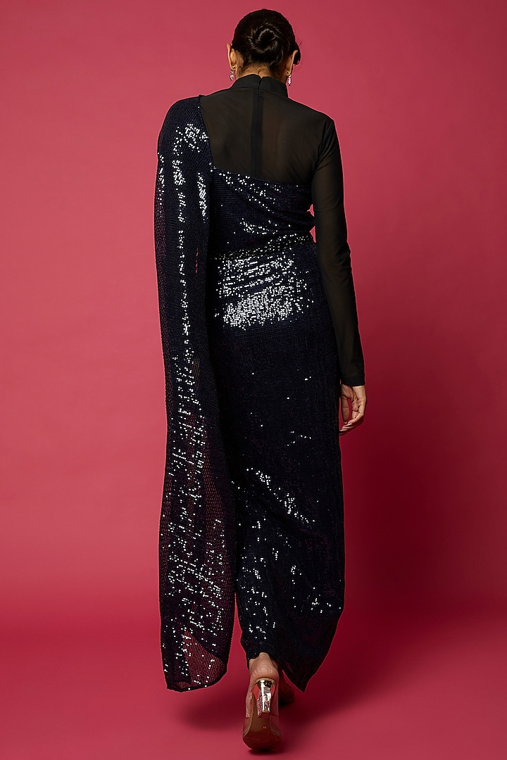 Navy Blue Sequins Draped Wedding Saree Set by Namrata Joshipura at Pernia's Pop Up Shop
