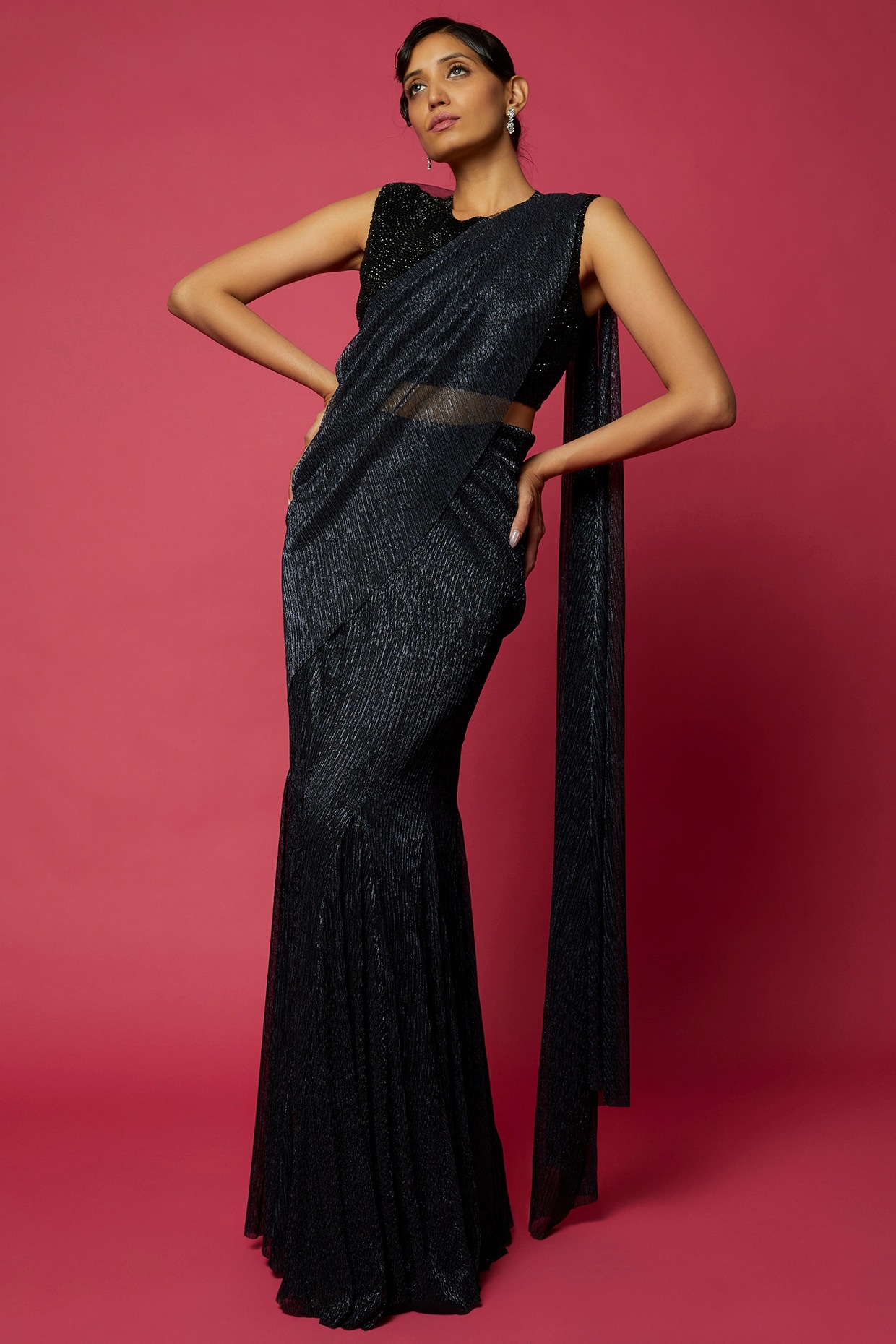 Buy Black Shimmer Pre-Stitched Saree In Sequins With Ready Blouse KALKI  Fashion India