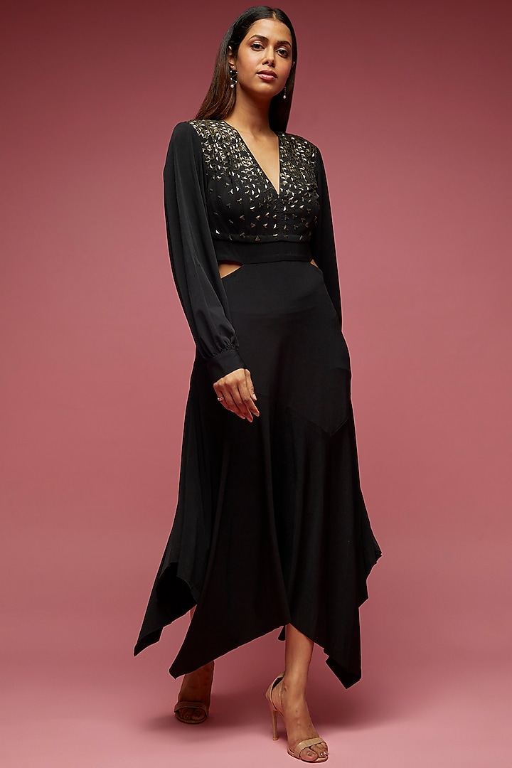 Black Jersey Hand Embellished Dress by Namrata Joshipura