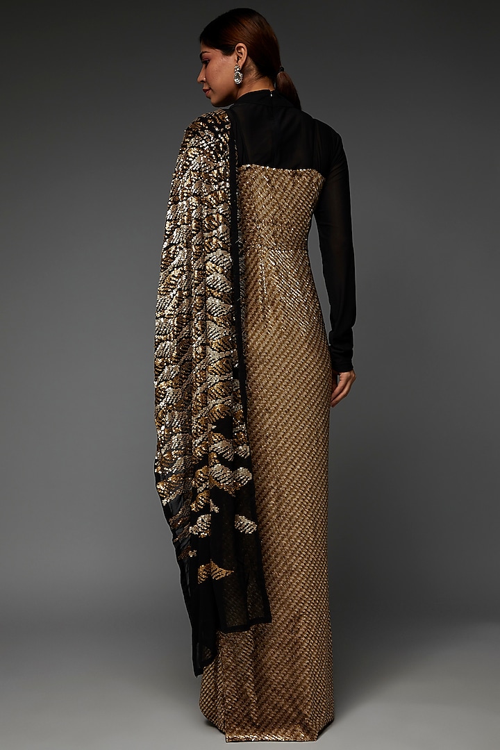 Black & Gold Georgette Embellished Draped Bridal Gown by Namrata Joshipura at Pernia's Pop Up Shop