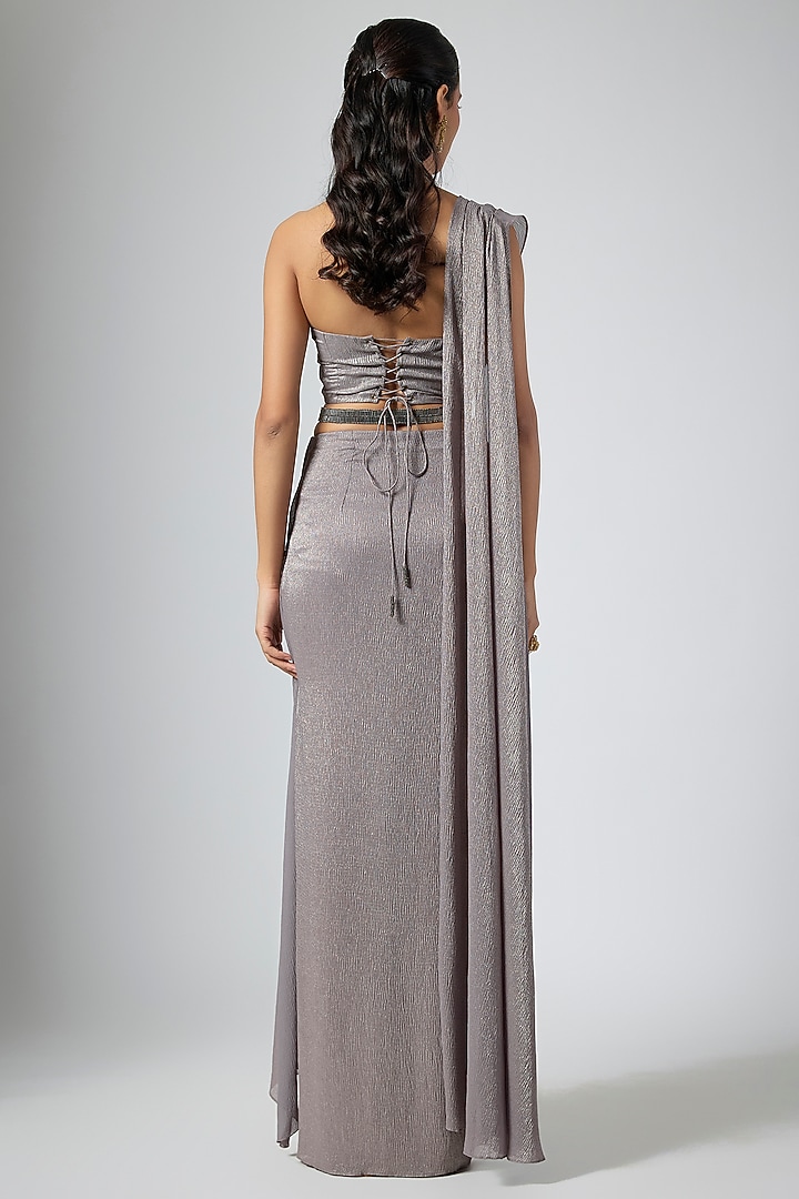 Mud Gold Shimmer Draped Wedding Saree Set by Namrata Joshipura at Pernia's Pop Up Shop