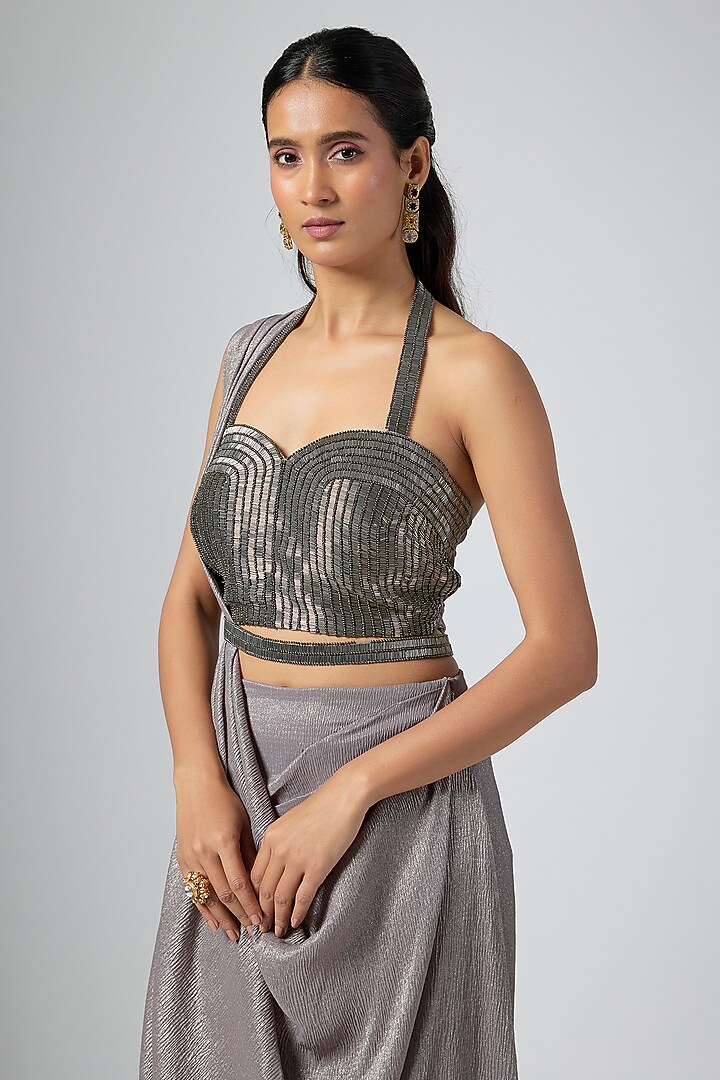 Mud Gold Shimmer Draped Wedding Saree Set by Namrata Joshipura at Pernia's Pop Up Shop