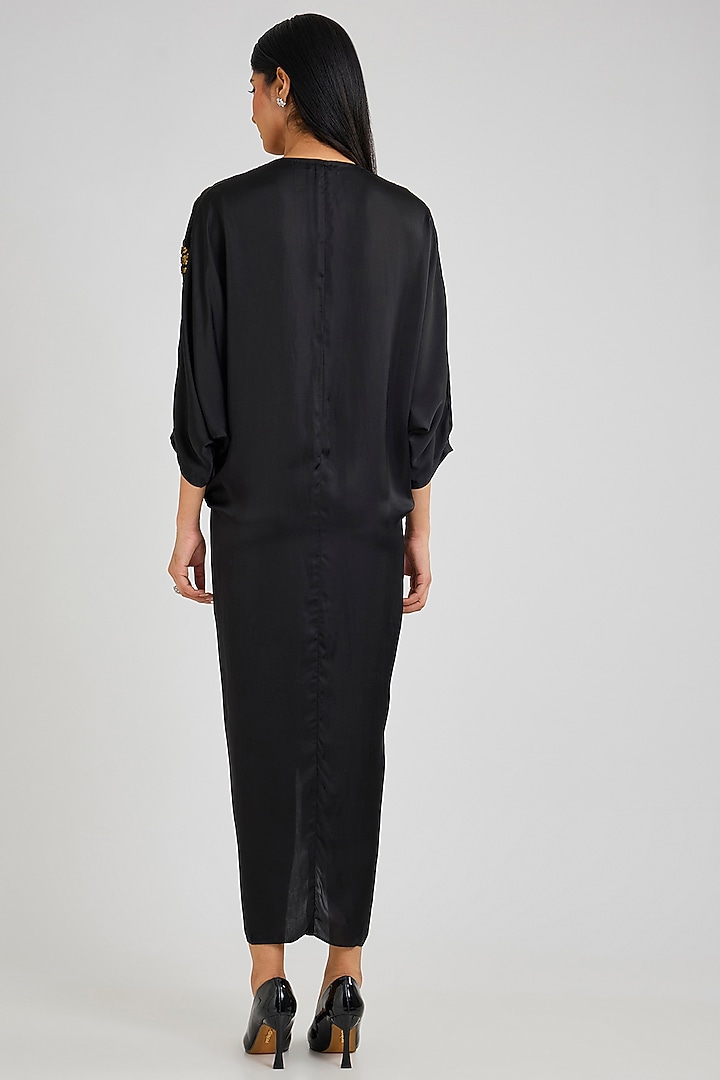 Black & Gold Cupro Satin Kaftan Cocktail Dress by Namrata Joshipura at Pernia's Pop Up Shop