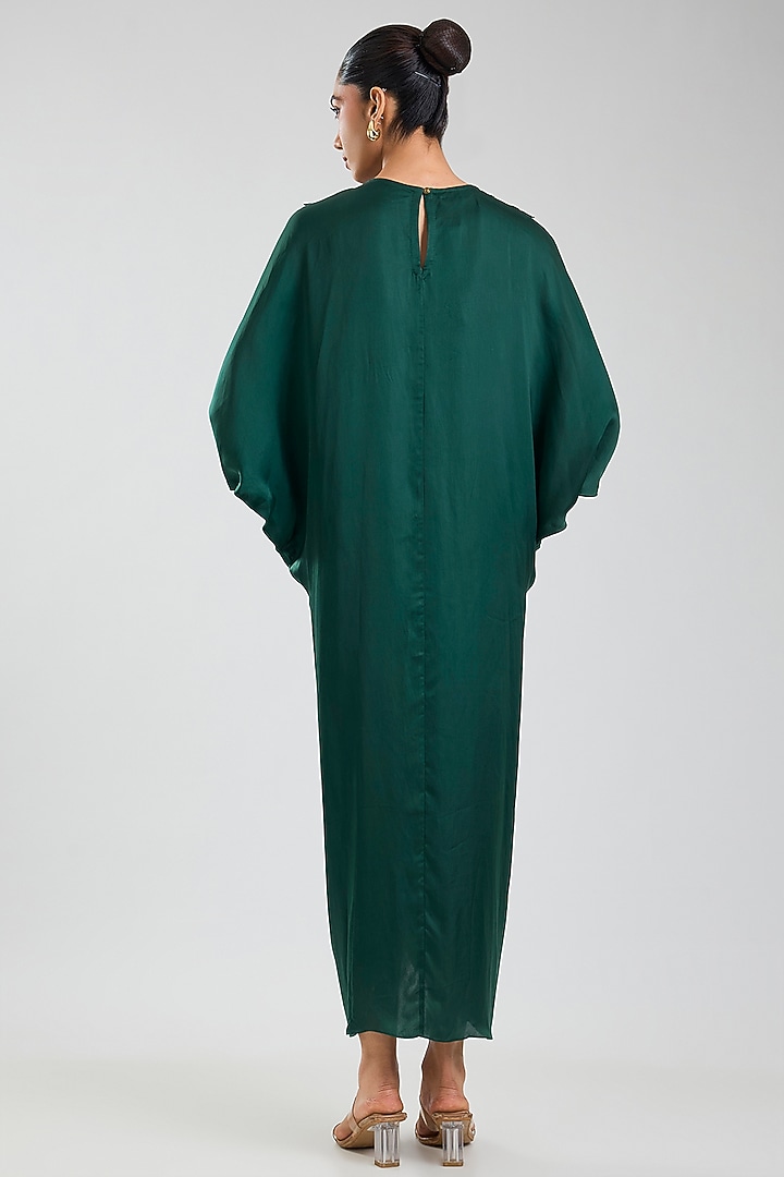 Hunter Green Cupro Embroidered Cocktail Dress by Namrata Joshipura at Pernia's Pop Up Shop