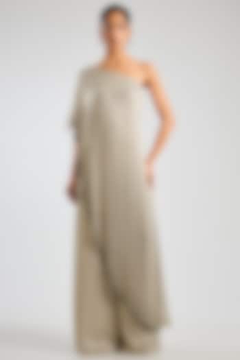 Pearl-Colored Shimmer Chiffon One-Shoulder Jumpsuit by Namrata Joshipura at Pernia's Pop Up Shop