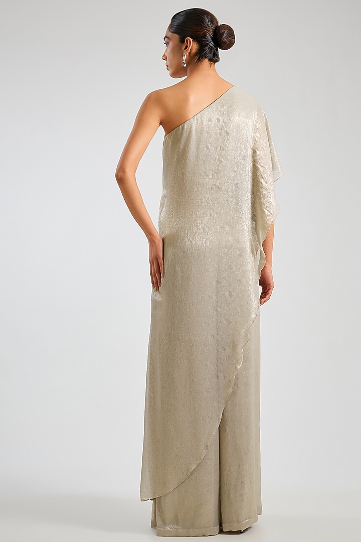 Pearl-Colored Shimmer Chiffon One-Shoulder Jumpsuit by Namrata Joshipura at Pernia's Pop Up Shop