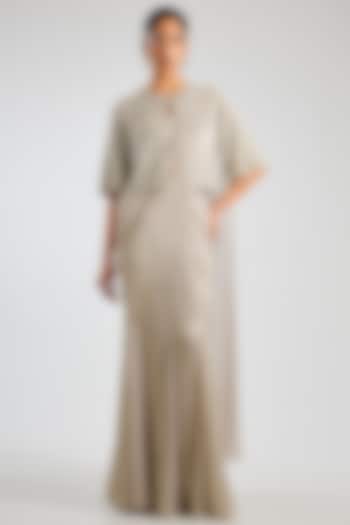 Pearl-Colored Shimmer Chiffon Reception Saree Set by Namrata Joshipura at Pernia's Pop Up Shop