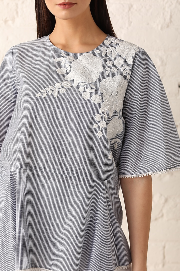 Blue & White Embroidered Top With Slip by Namrata Joshipura at Pernia's Pop Up Shop