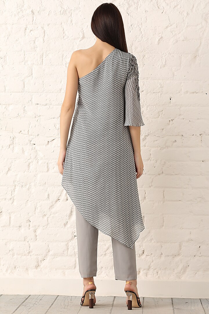 Grey Embroidered & Printed Tunic by Namrata Joshipura at Pernia's Pop Up Shop