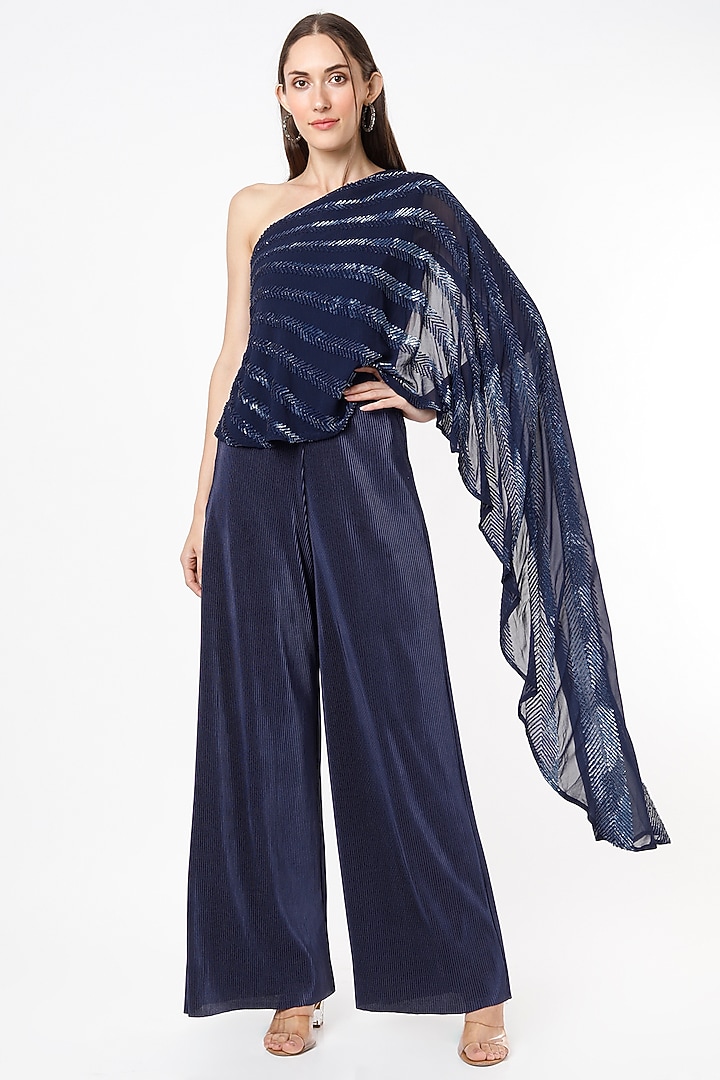 Midnight Blue Embellished Jumpsuit Design by Namrata Joshipura at