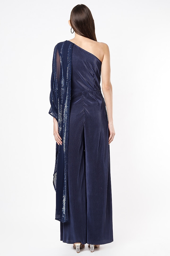 Cropped Jumpsuit in Midnight Blue Print
