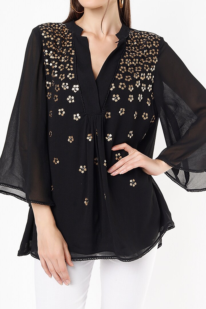Black Embellished Shift Top by Namrata Joshipura at Pernia's Pop Up Shop