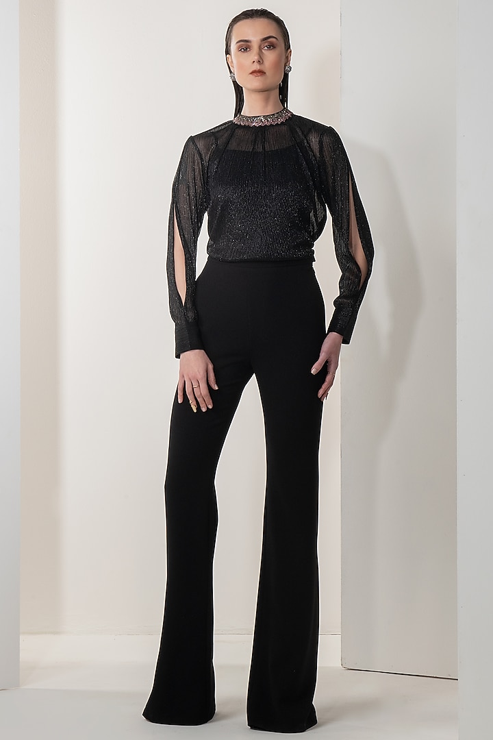 Black Hand Embellished Top With Inner by Namrata Joshipura at Pernia's Pop Up Shop