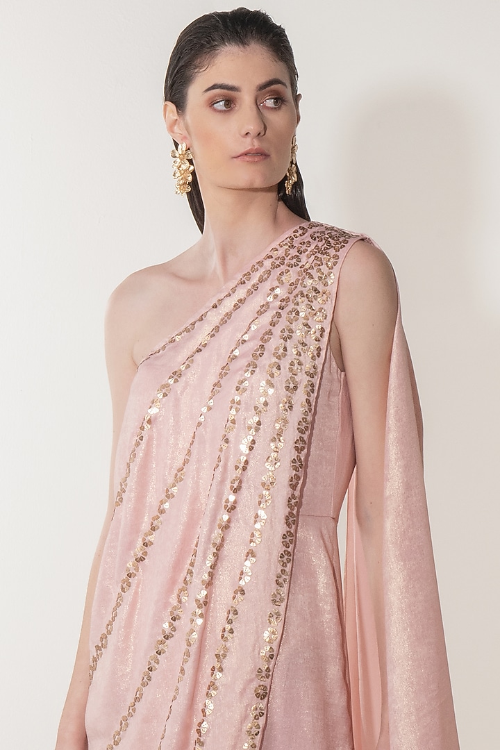 Rose Gold Embellished Wedding Saree Gown by Namrata Joshipura at Pernia's Pop Up Shop