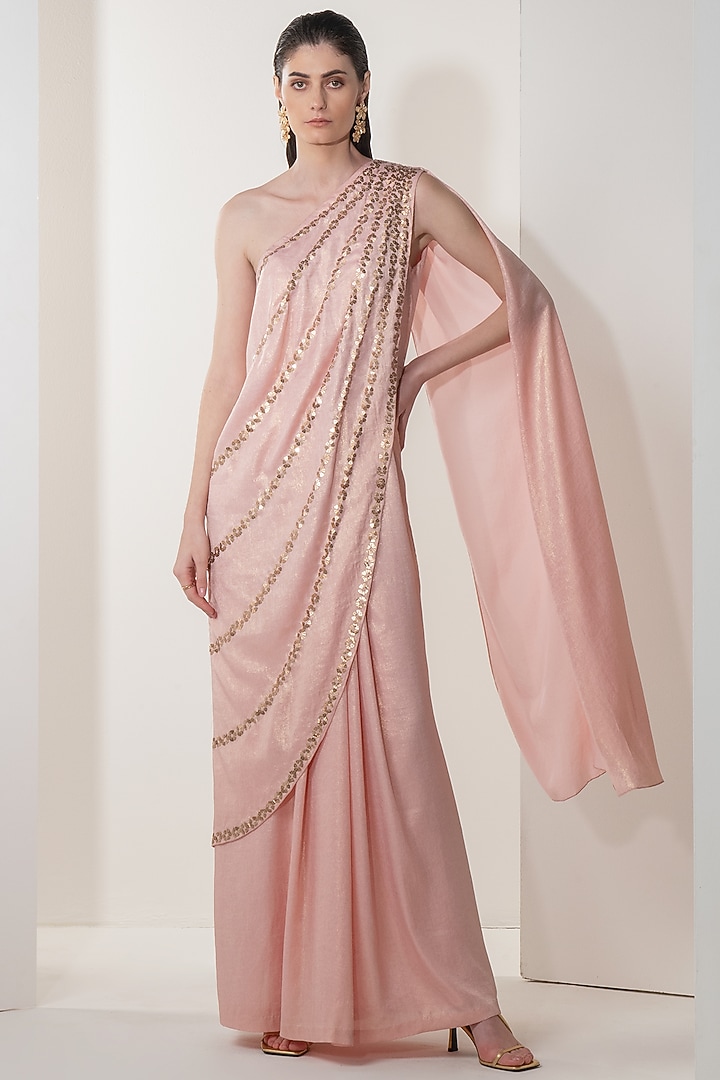 Rose Gold Embellished Wedding Saree Gown by Namrata Joshipura at Pernia's Pop Up Shop