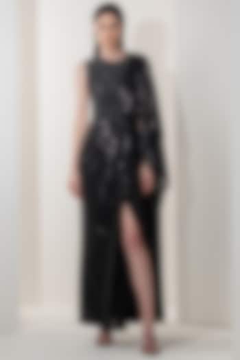 Black Embellished Wedding Saree Gown by Namrata Joshipura at Pernia's Pop Up Shop