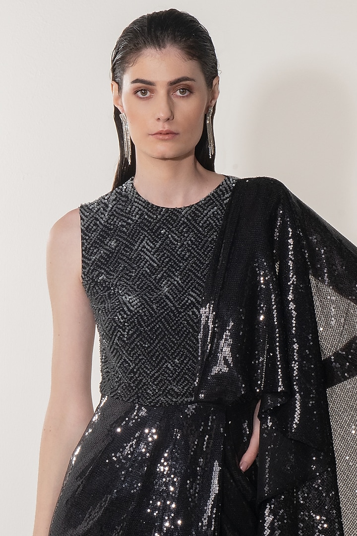 Black Embellished Wedding Saree Gown by Namrata Joshipura at Pernia's Pop Up Shop