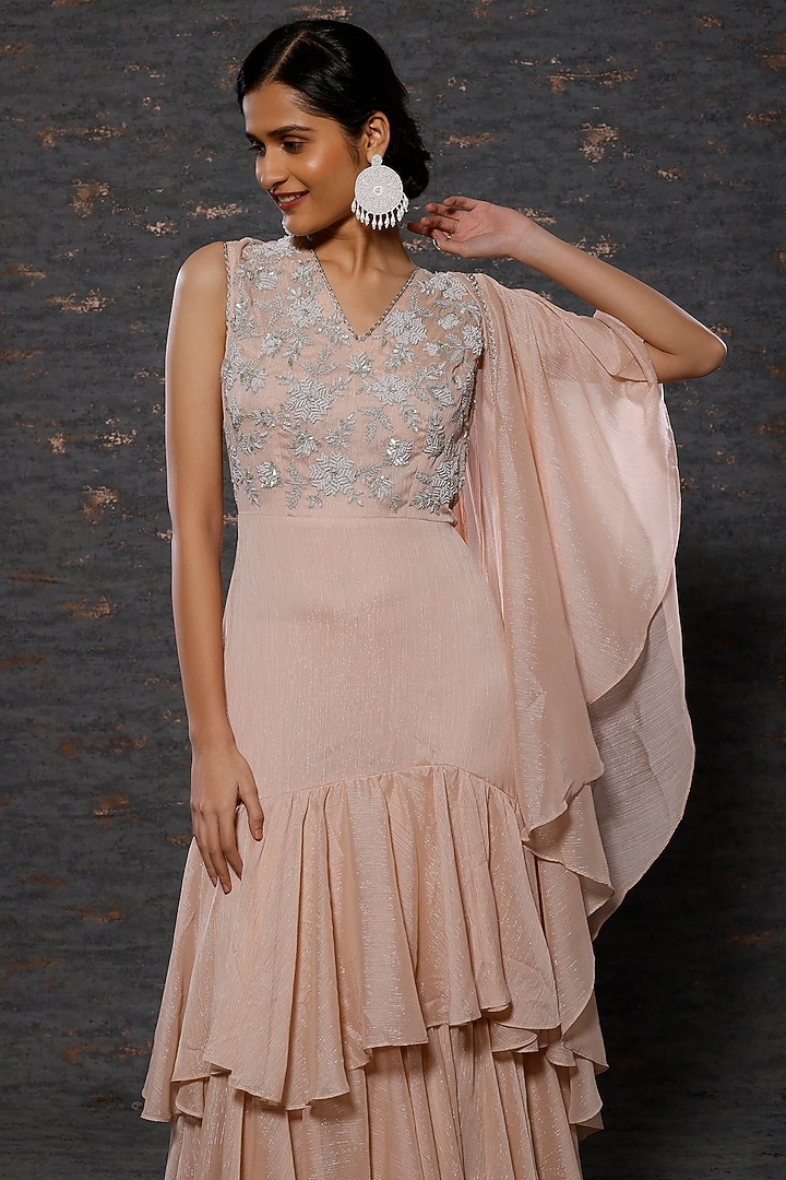 Peach Embellished Wedding Gown Saree by Namrata Joshipura at Pernia's Pop Up Shop