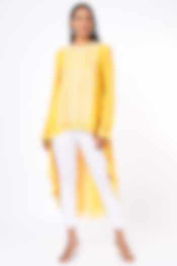Bright Yellow Hand Embroidered Double-Layered Tunic by Namrata Joshipura