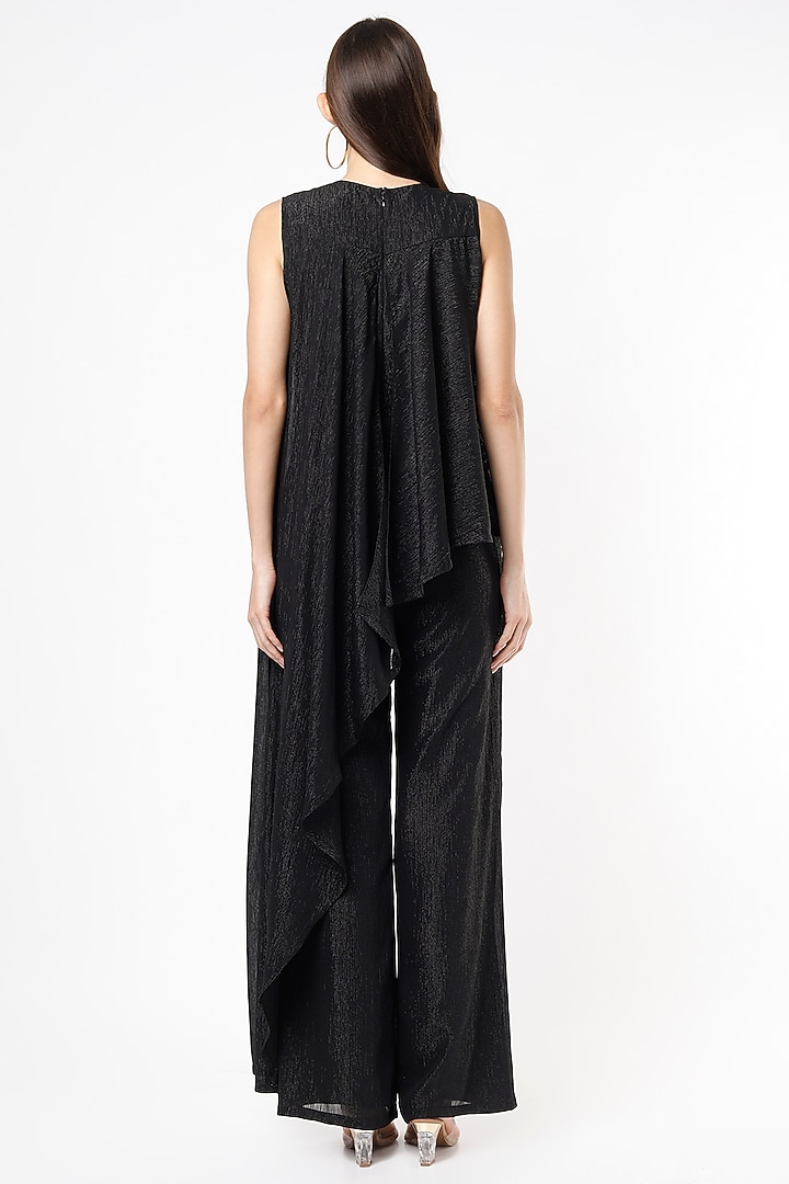 Black Shimmer Chiffon Jumpsuit by Namrata Joshipura at Pernia's Pop Up Shop