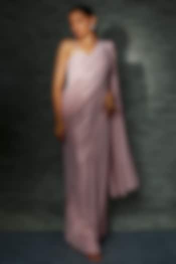 Pink Shimmer Jersey Draped Saree Set by Namrata Joshipura