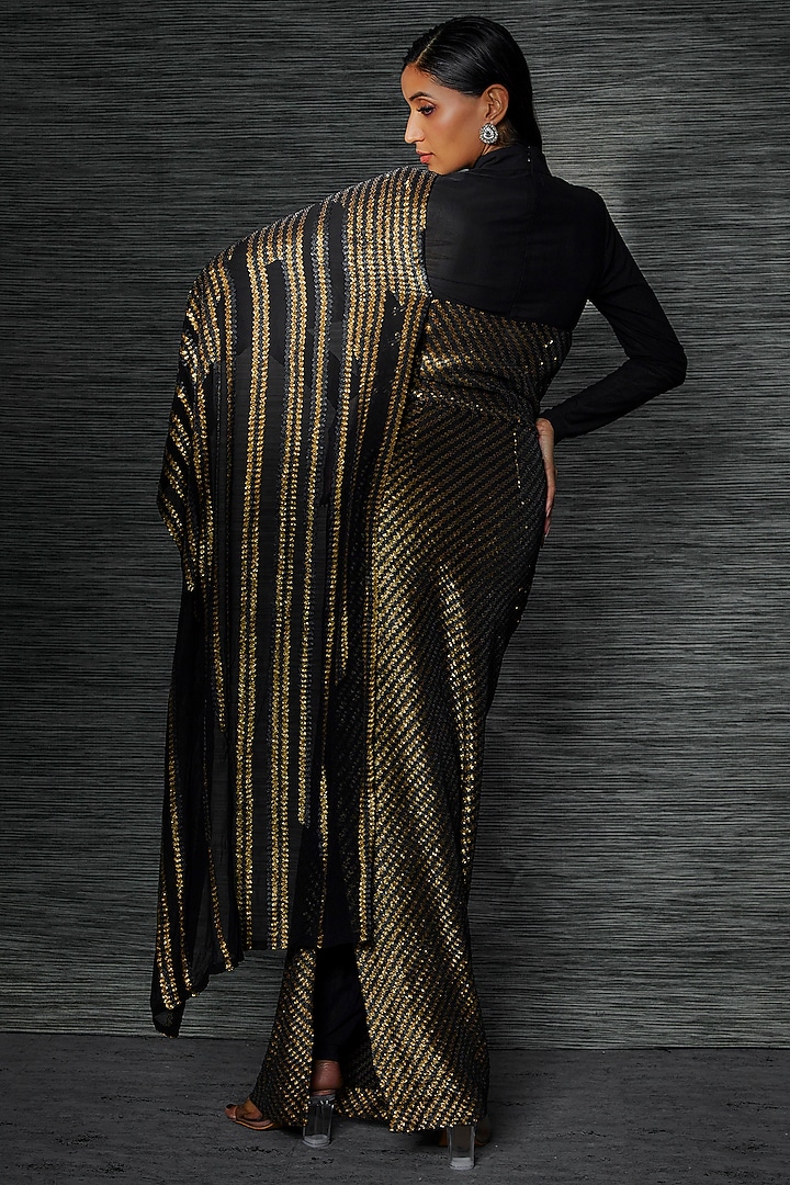 Black & Gold Georgette Embellished Bridal Gown by Namrata Joshipura at Pernia's Pop Up Shop