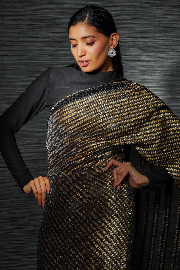 Black & Gold Georgette Embellished Bridal Gown by Namrata Joshipura at Pernia's Pop Up Shop