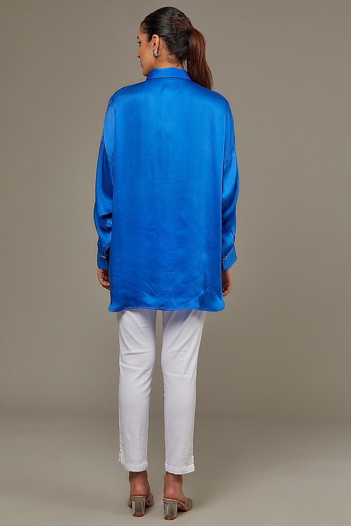 Blue Cupro Satin Shirt by Namrata Joshipura at Pernia's Pop Up Shop