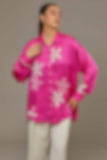 Fuchsia Pink Cupro Satin Shirt by Namrata Joshipura at Pernia's Pop Up Shop