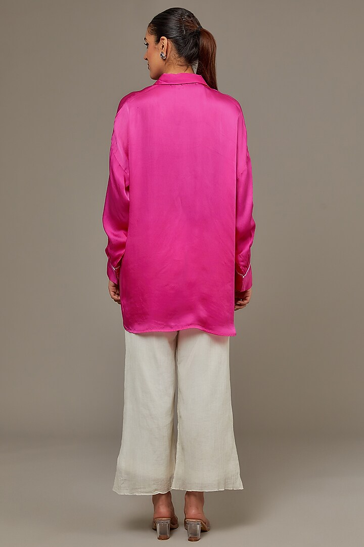 Fuchsia Pink Cupro Satin Shirt by Namrata Joshipura at Pernia's Pop Up Shop