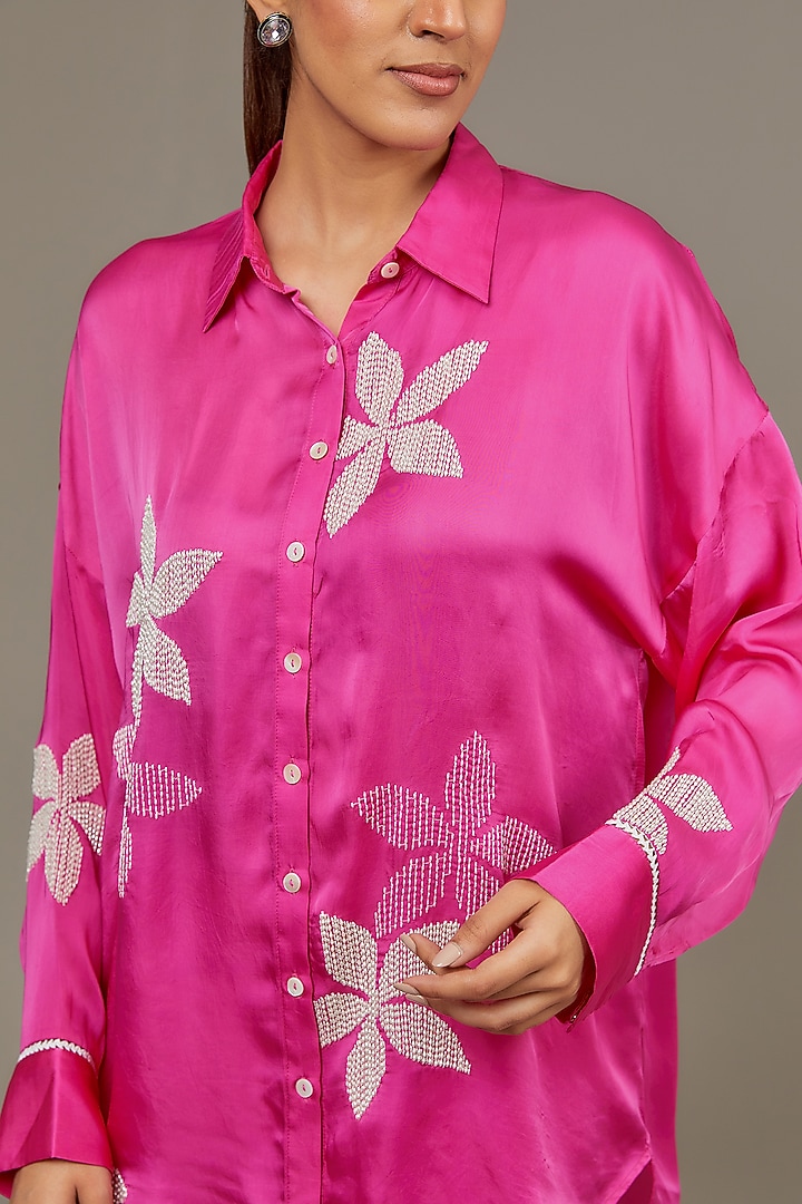 Fuchsia Pink Cupro Satin Shirt by Namrata Joshipura at Pernia's Pop Up Shop