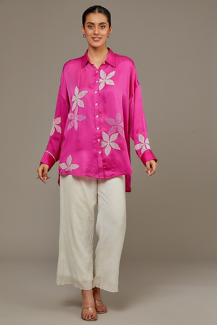 Fuchsia Pink Cupro Satin Shirt by Namrata Joshipura at Pernia's Pop Up Shop