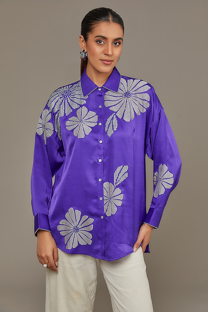 Purple Modal Linen Shirt by Namrata Joshipura
