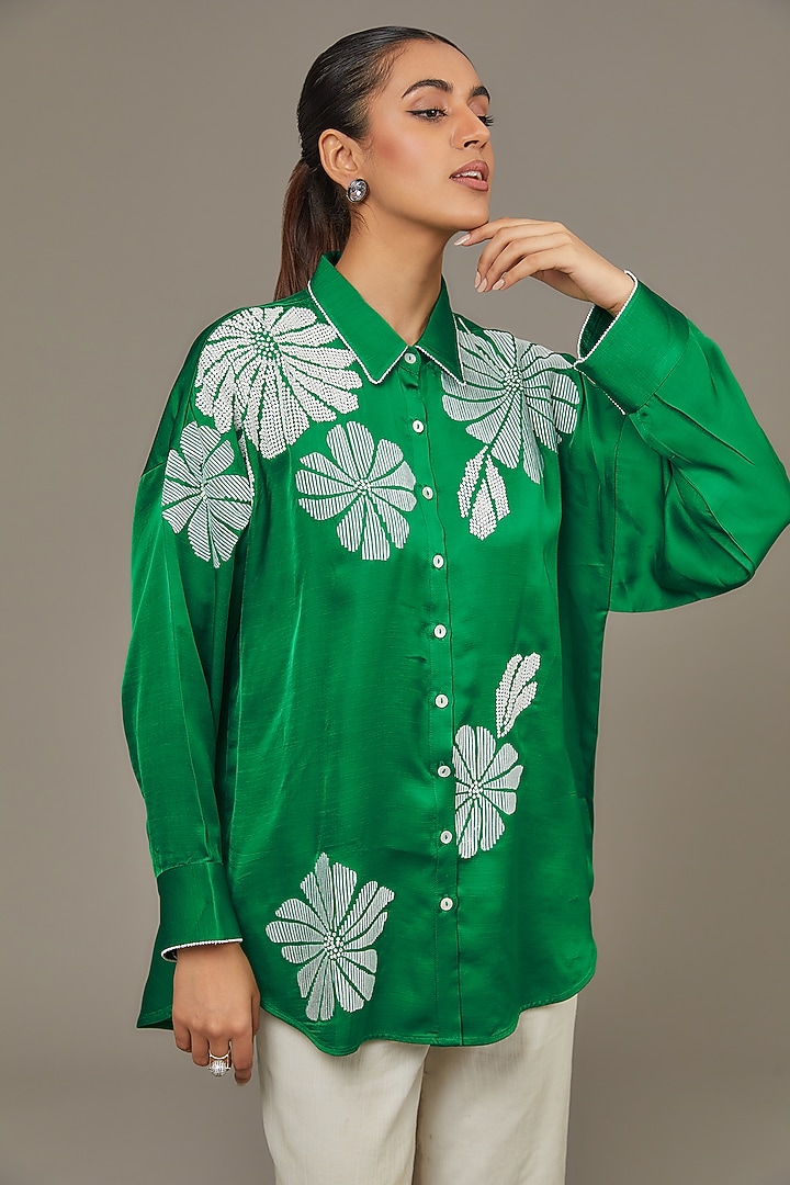 Green Modal Linen Shirt by Namrata Joshipura at Pernia's Pop Up Shop