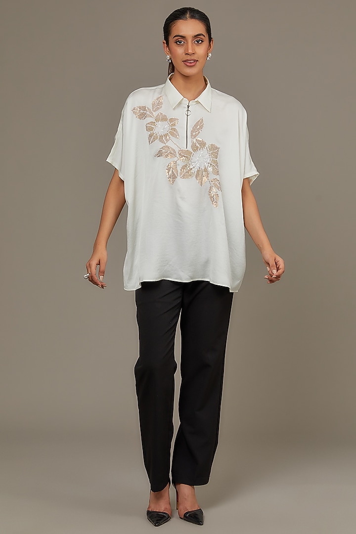 Ivory Satin Top by Namrata Joshipura at Pernia's Pop Up Shop