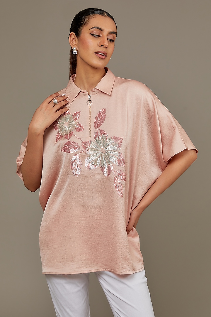 Peach Satin Top by Namrata Joshipura at Pernia's Pop Up Shop