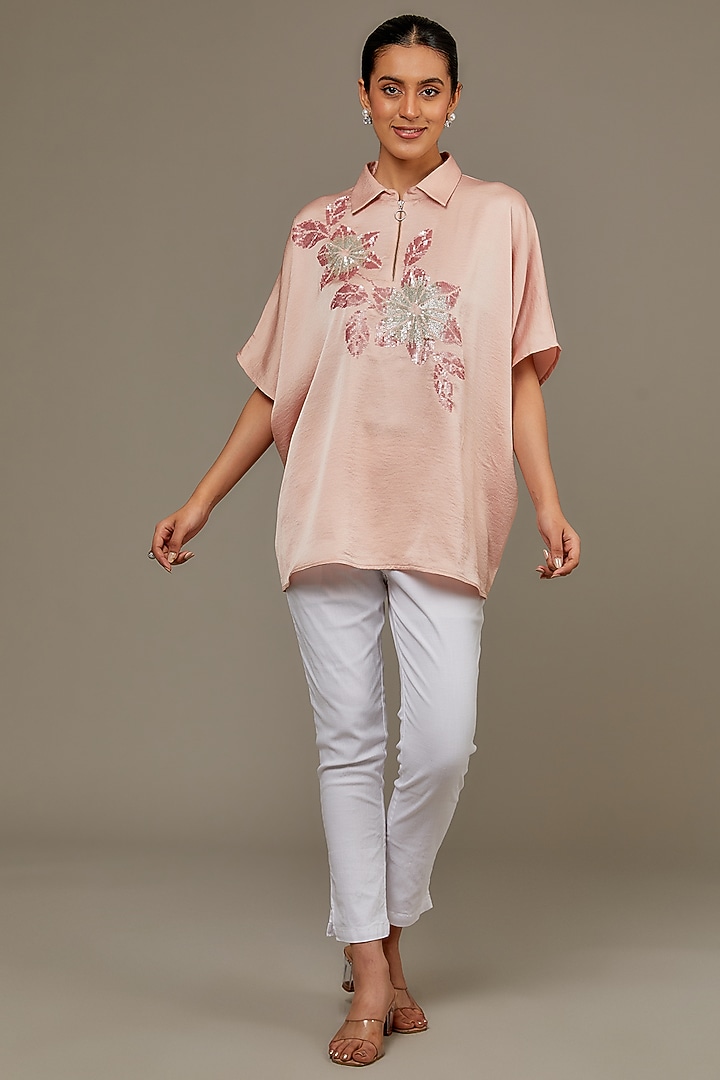 Peach Satin Top by Namrata Joshipura at Pernia's Pop Up Shop