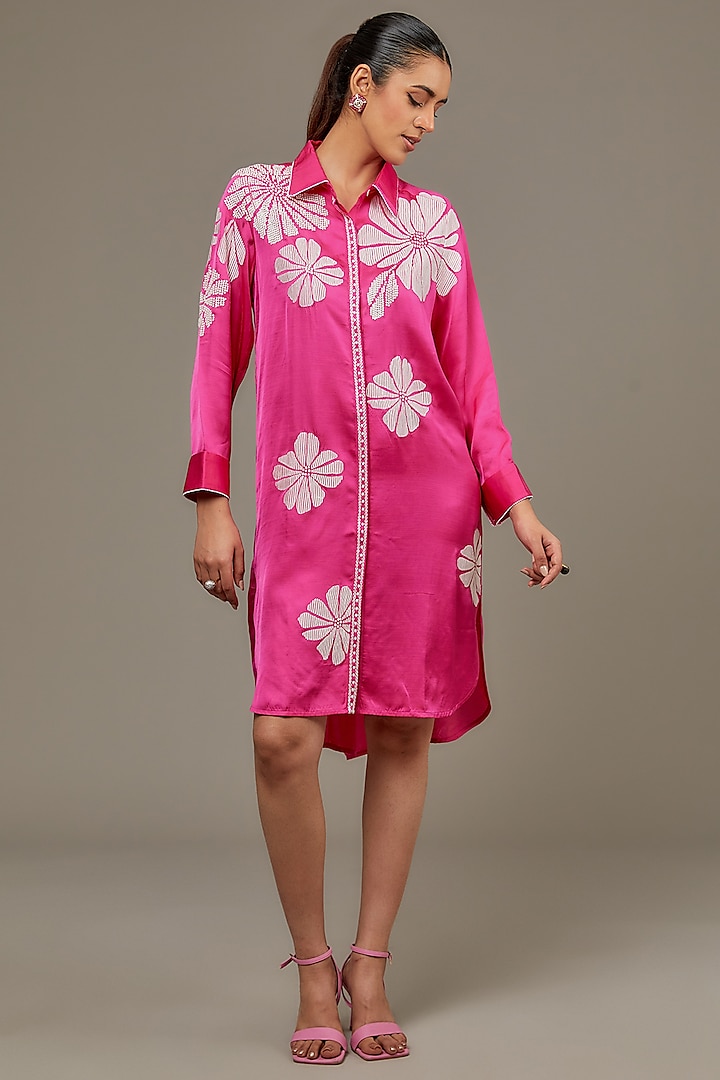 Fuchsia Pink Modal Linen Tunic by Namrata Joshipura