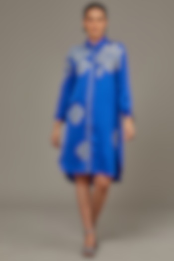 Blue Modal Linen Tunic by Namrata Joshipura at Pernia's Pop Up Shop