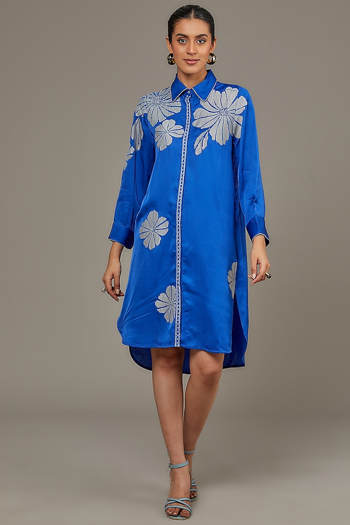 Blue Modal Linen Tunic by Namrata Joshipura at Pernia's Pop Up Shop