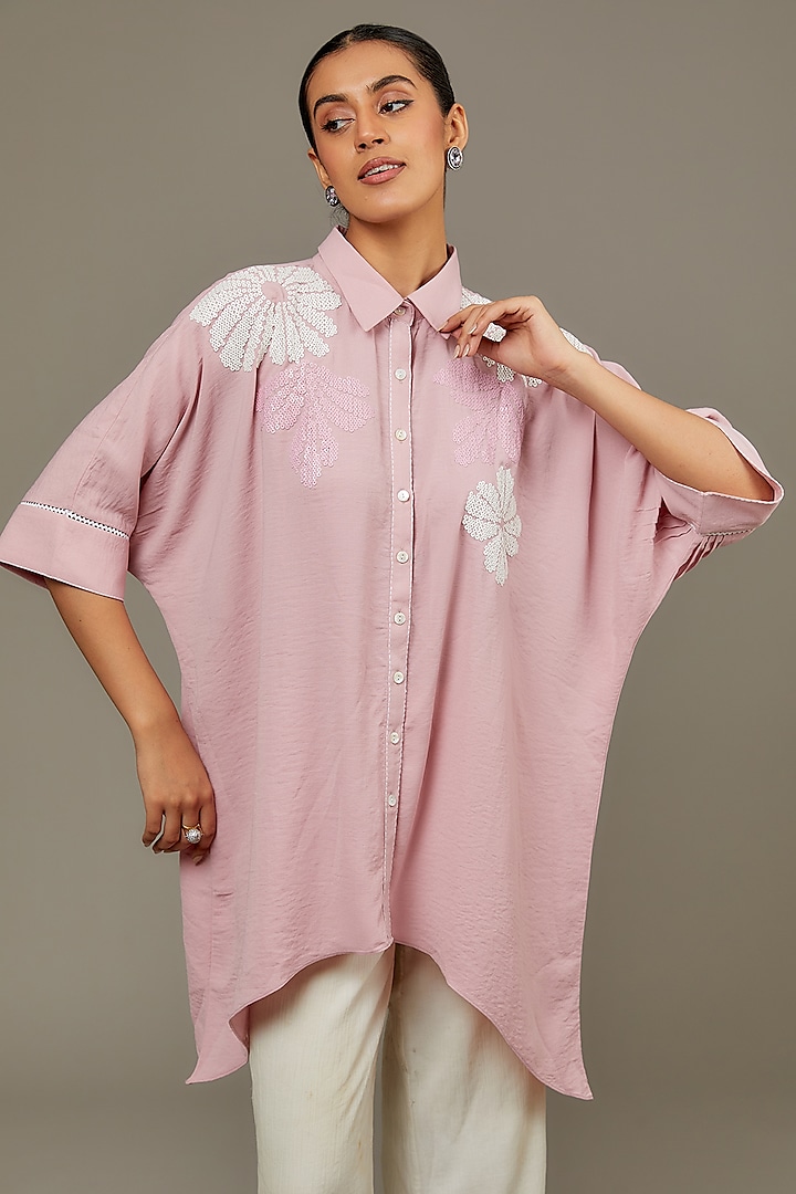 Onion Pink Texture Crepe Shirt by Namrata Joshipura