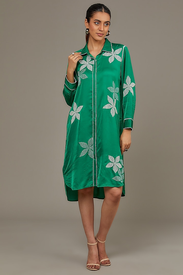 Green Viscose Linen Tunic by Namrata Joshipura