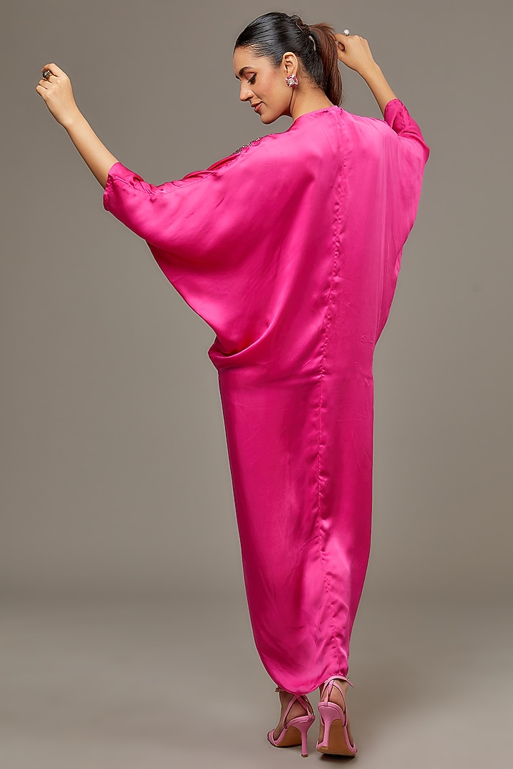 Fuchsia Cupro Satin Kaftan by Namrata Joshipura at Pernia's Pop Up Shop