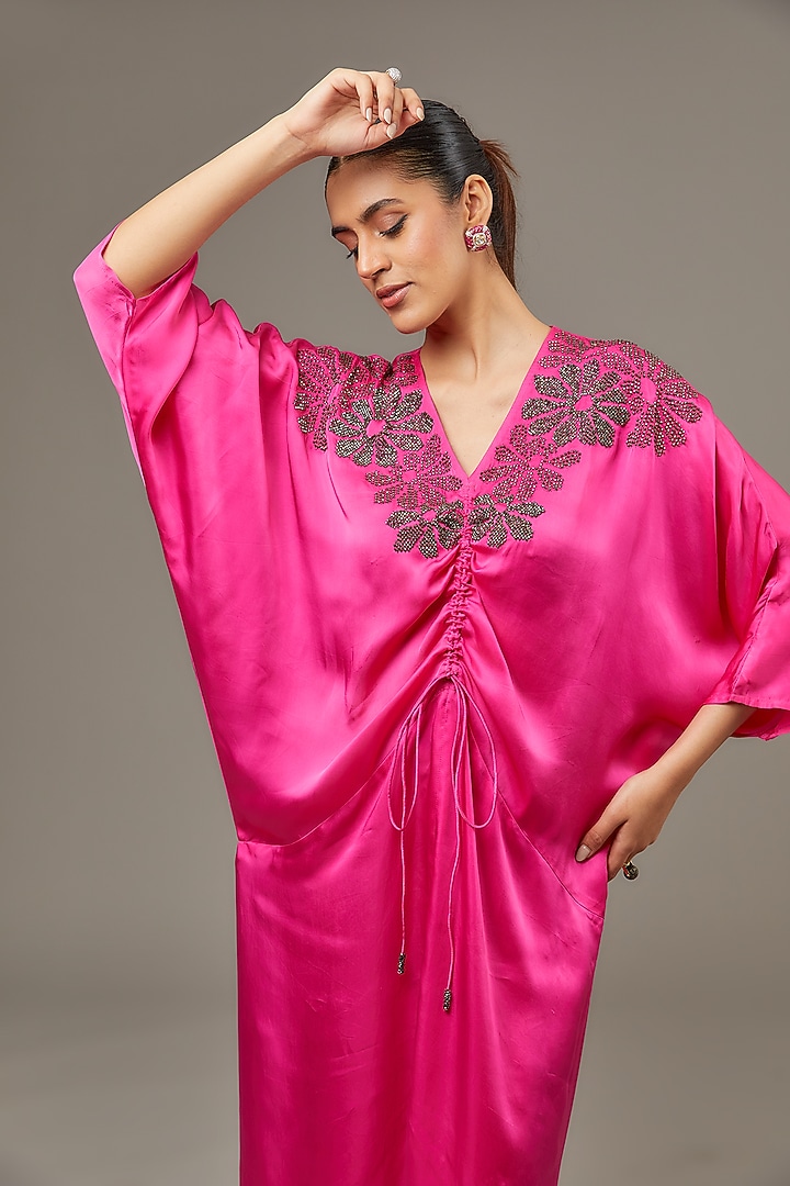 Fuchsia Cupro Satin Kaftan by Namrata Joshipura at Pernia's Pop Up Shop